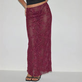 Maroon lace skirt - close-up view